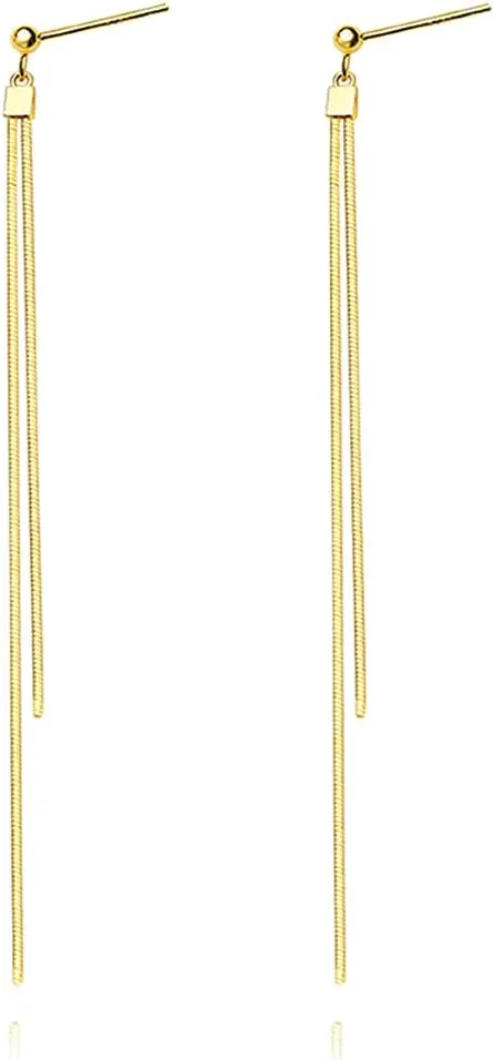 Reffeer Solid 925 Sterling Silver Tassel Chain Dangle Earrings for Women Teens Long Dangle Drop Earrings Minimalist