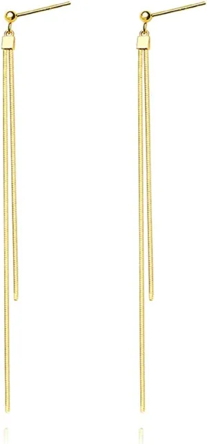 Reffeer Solid 925 Sterling Silver Tassel Chain Dangle Earrings for Women Teens Long Dangle Drop Earrings Minimalist