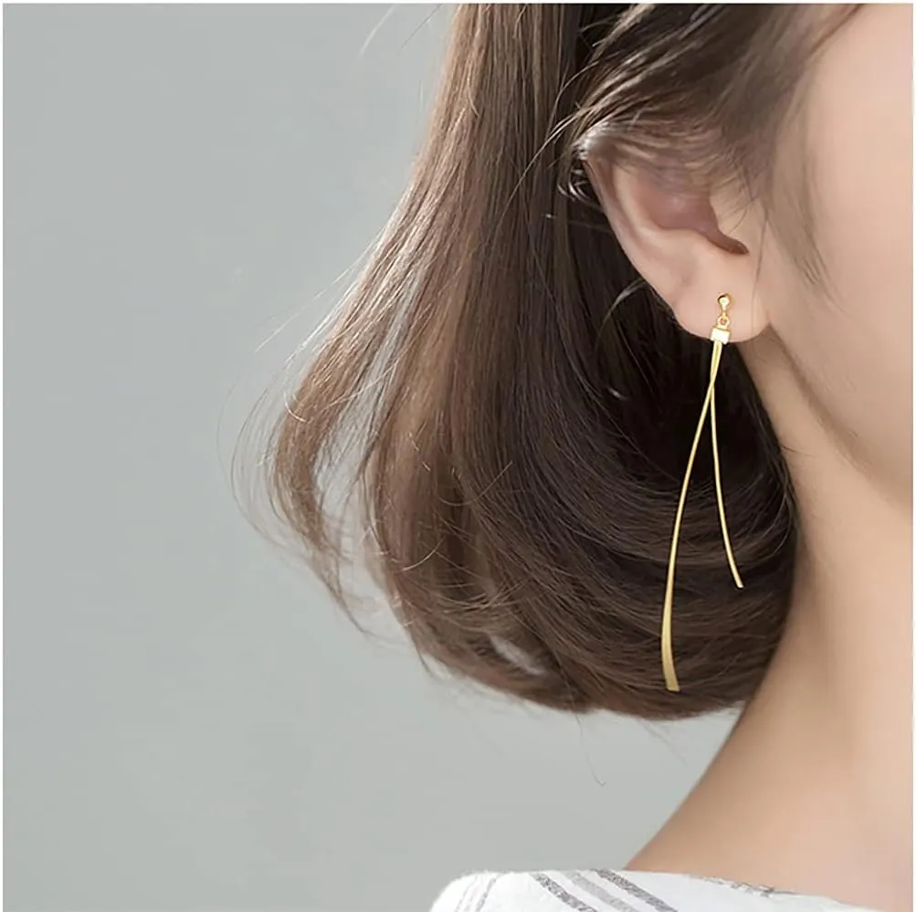 Reffeer Solid 925 Sterling Silver Tassel Chain Dangle Earrings for Women Teens Long Dangle Drop Earrings Minimalist