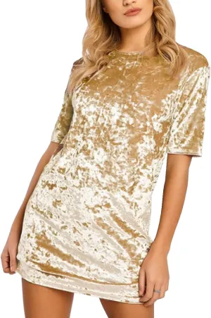R.Vivimos Women's Summer Short Sleeve Crushed Velvet Mini Short Dresses
