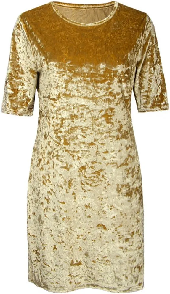 R.Vivimos Women's Summer Short Sleeve Crushed Velvet Mini Short Dresses