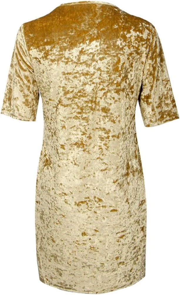 R.Vivimos Women's Summer Short Sleeve Crushed Velvet Mini Short Dresses