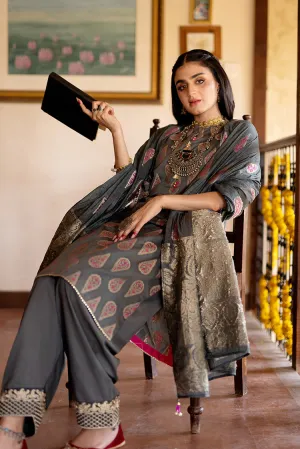 Senorita - LBD-02278 | Grey Multicolor | Casual 3 Piece Suit  | Cotton Jacquard Meena