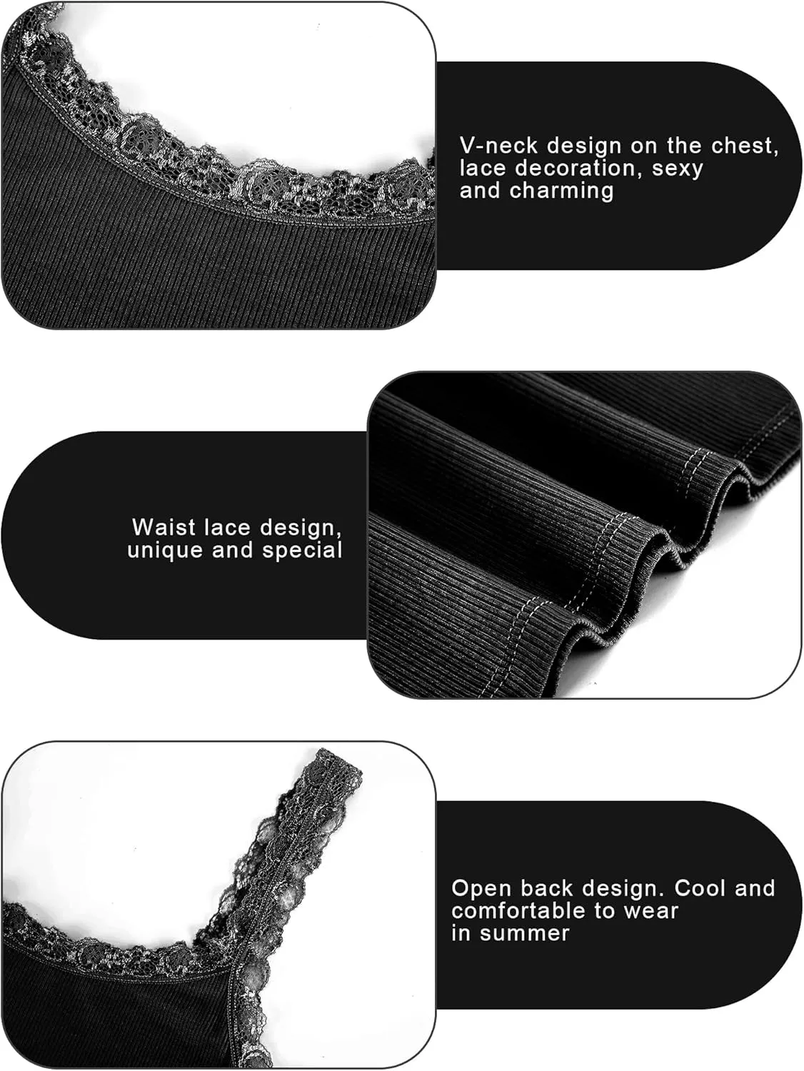 Sintege 3 Pcs Women's Lace Patchwork Tank Top Lace Camisole Tank Sleeveless Cami Crop Lacework Trim Y2k Tops