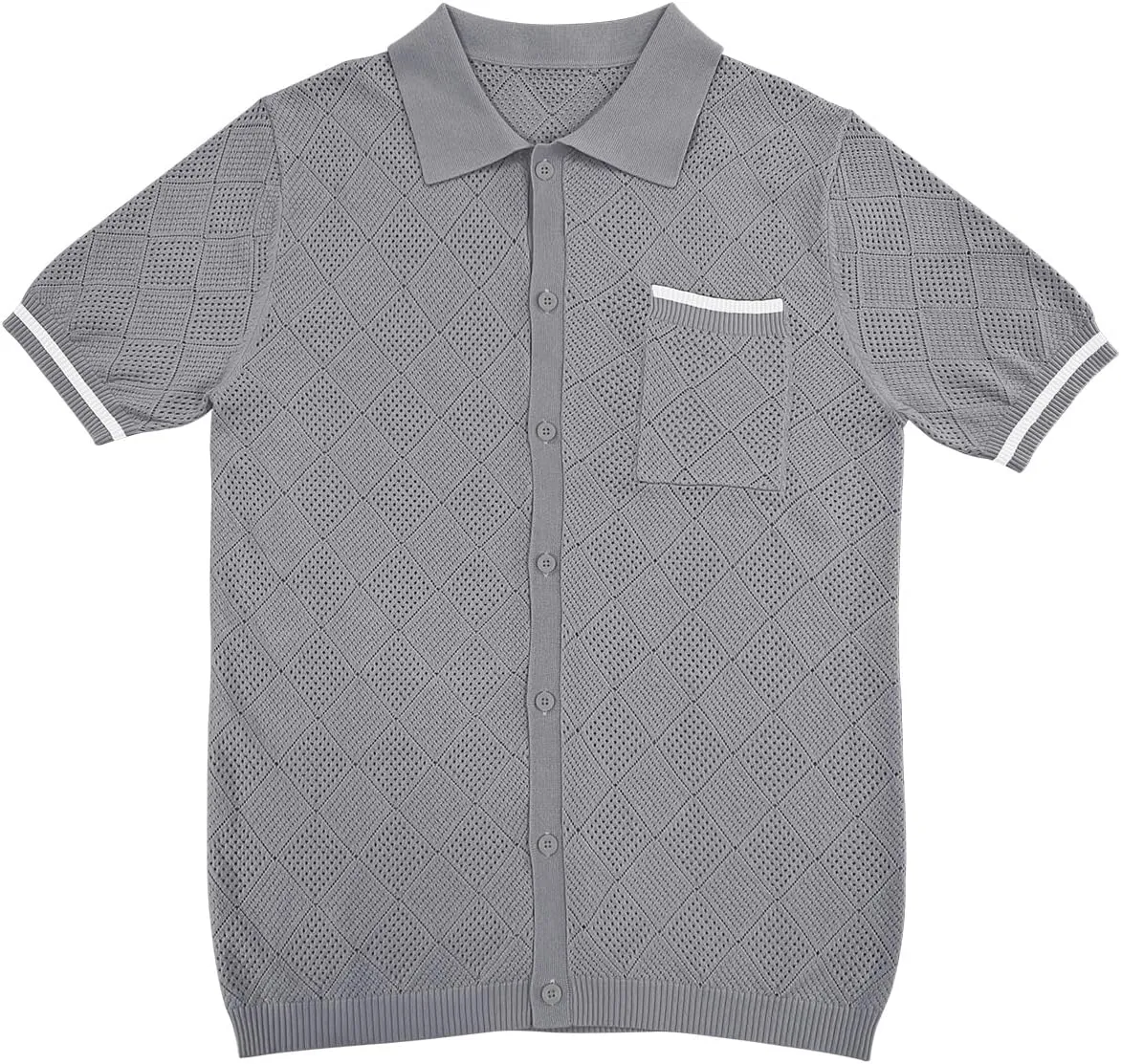 SuperPrity Men's Polo Shirt Vintage Knit Short Sleeve Shirts Button Down Beach Shirts Textured Golf Shirts with Pocket