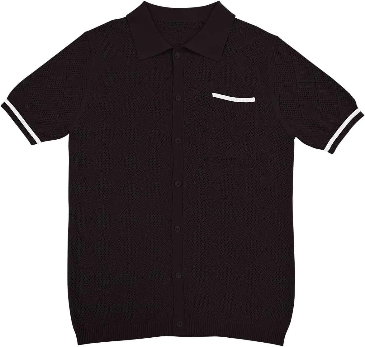 SuperPrity Men's Polo Shirt Vintage Knit Short Sleeve Shirts Button Down Beach Shirts Textured Golf Shirts with Pocket