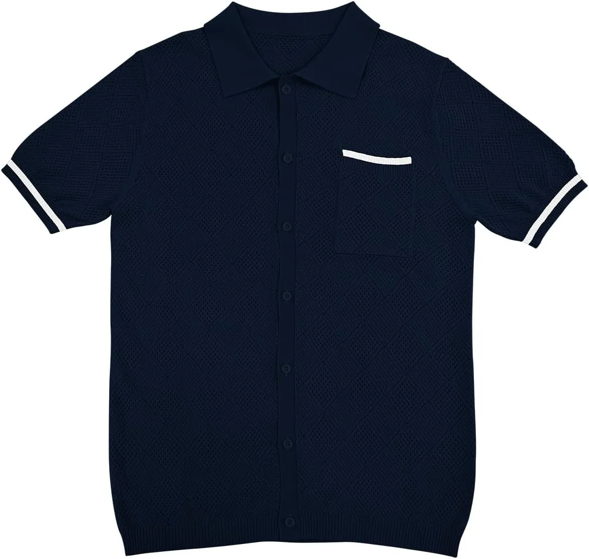 SuperPrity Men's Polo Shirt Vintage Knit Short Sleeve Shirts Button Down Beach Shirts Textured Golf Shirts with Pocket