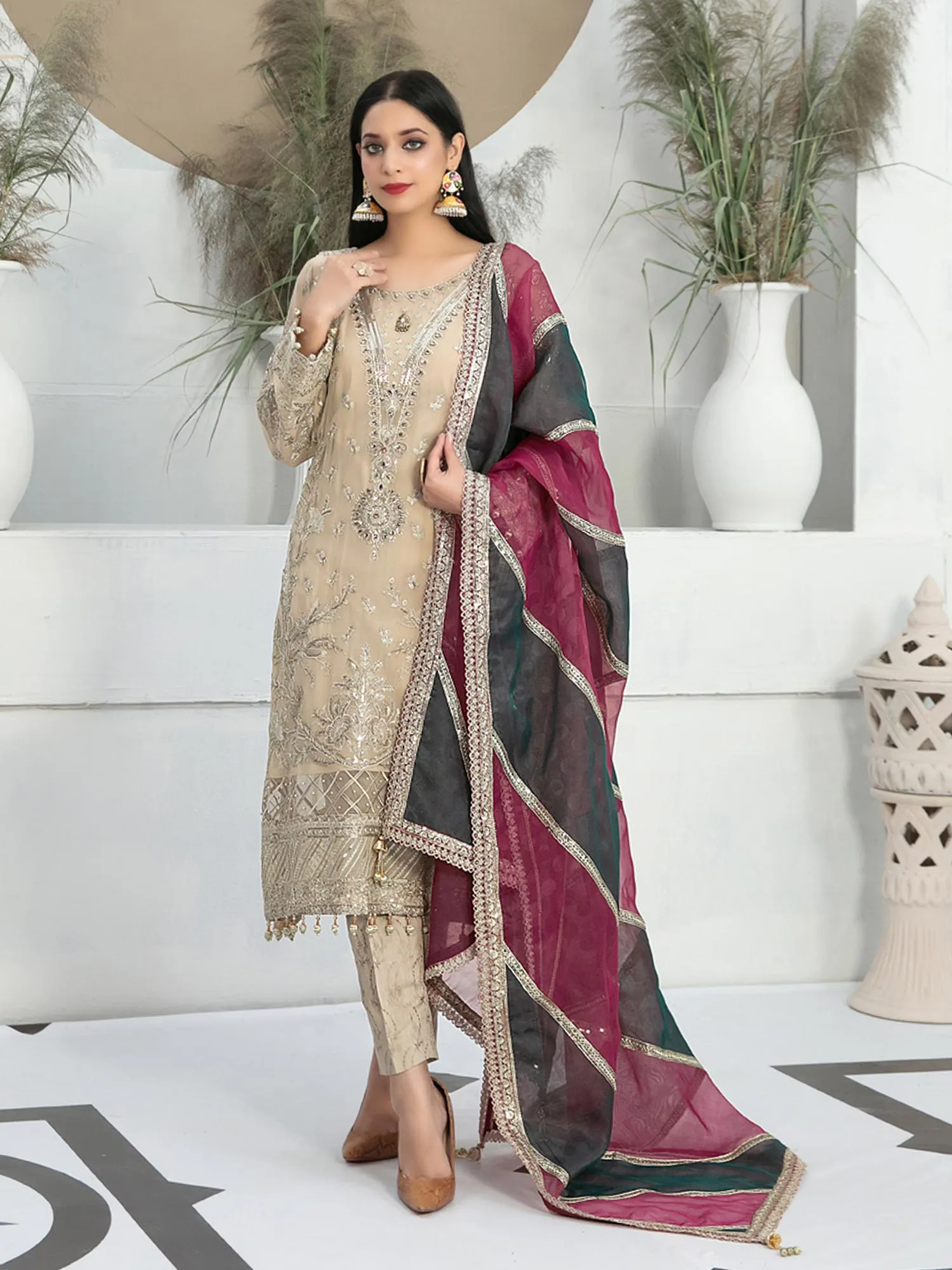 Tawakkal "Neshama" Fancy Semi-Stitched Beige (D7707)