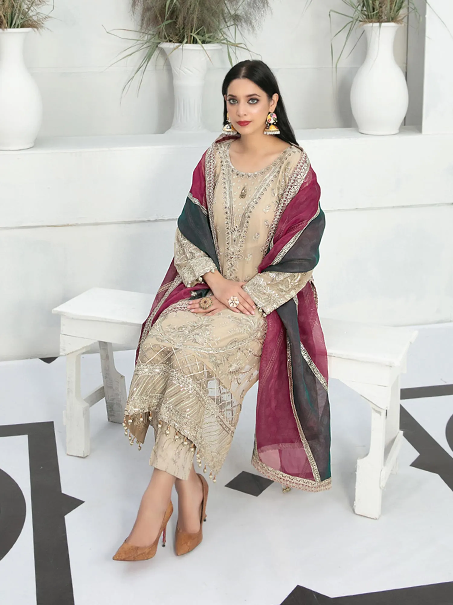 Tawakkal "Neshama" Fancy Semi-Stitched Beige (D7707)
