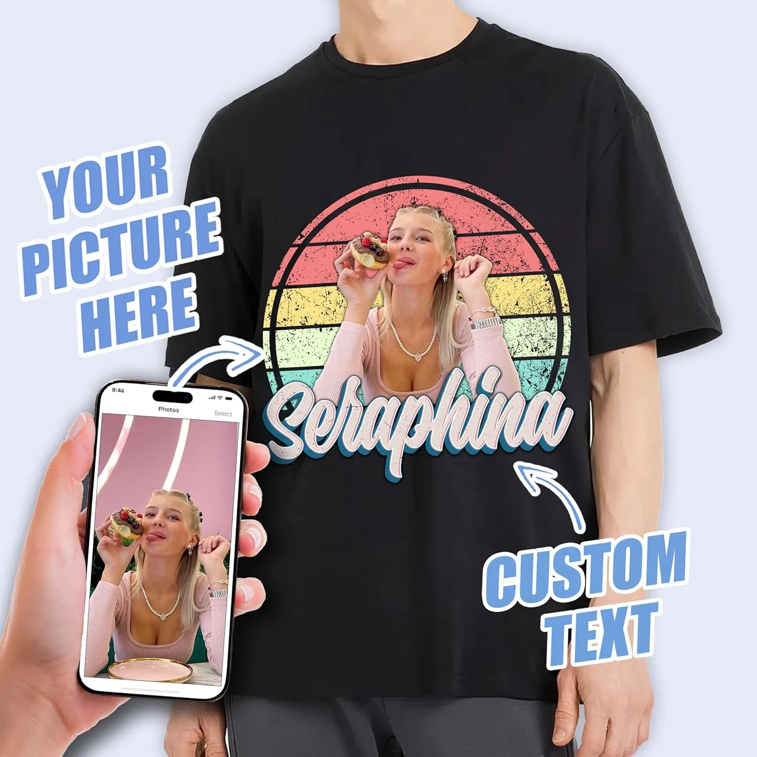 Tehg & Tuhg Custom T Shirts with Picture, Vintage Bootleg Rap Tee, Boyfriend Girlfriend, Unique Gift for Birthday Anniversary