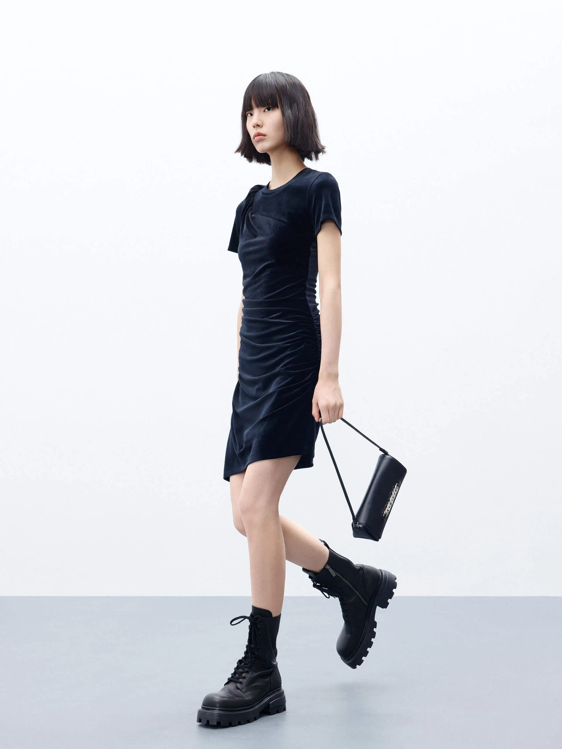Twisted Strap Pleated Dress