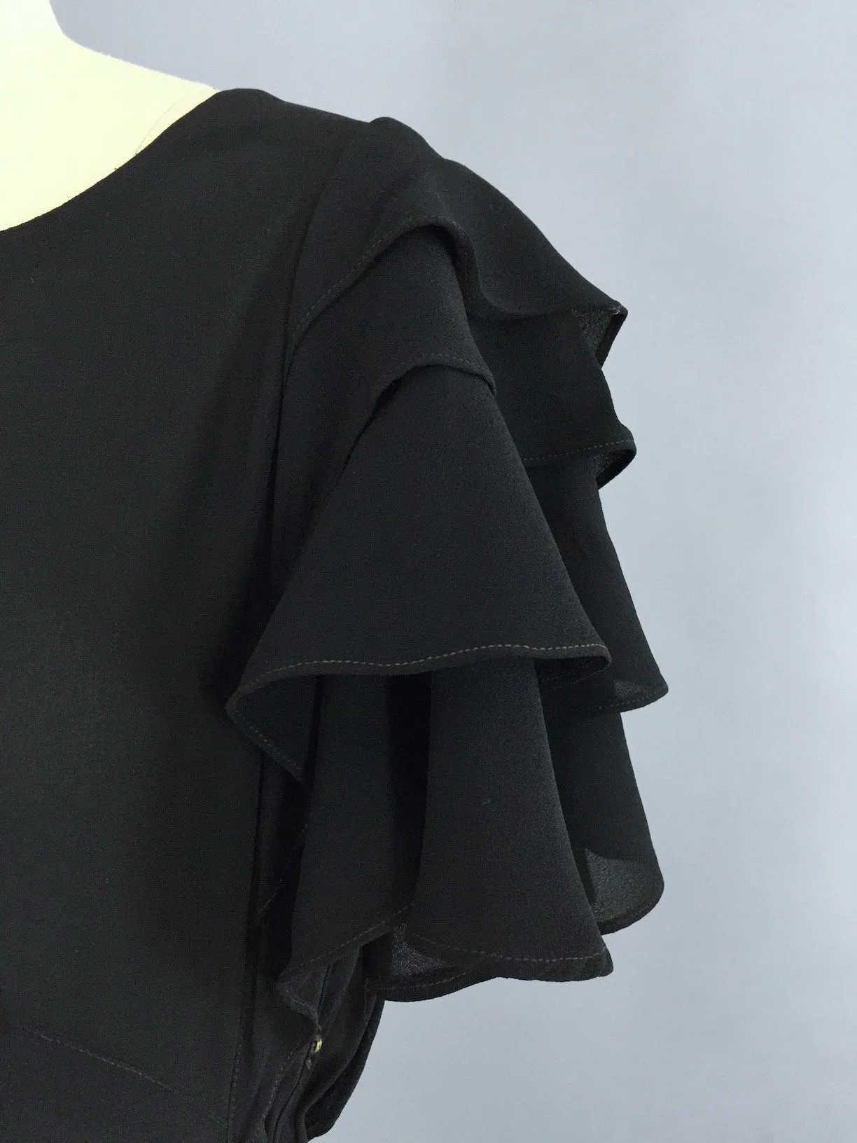 Vintage 1930s Black Dress / 30s Bias Cut Crepe Maxi Gown