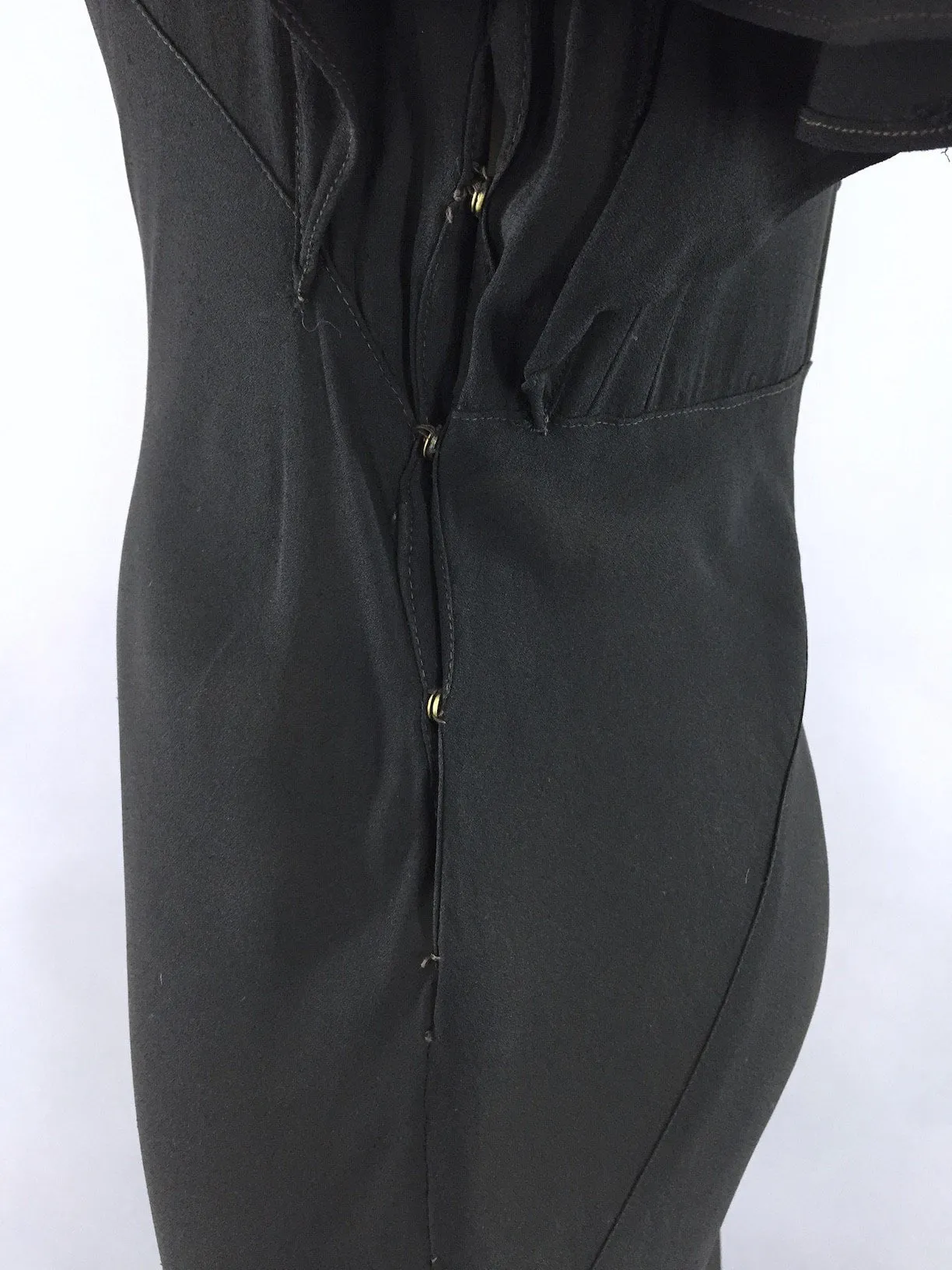 Vintage 1930s Black Dress / 30s Bias Cut Crepe Maxi Gown