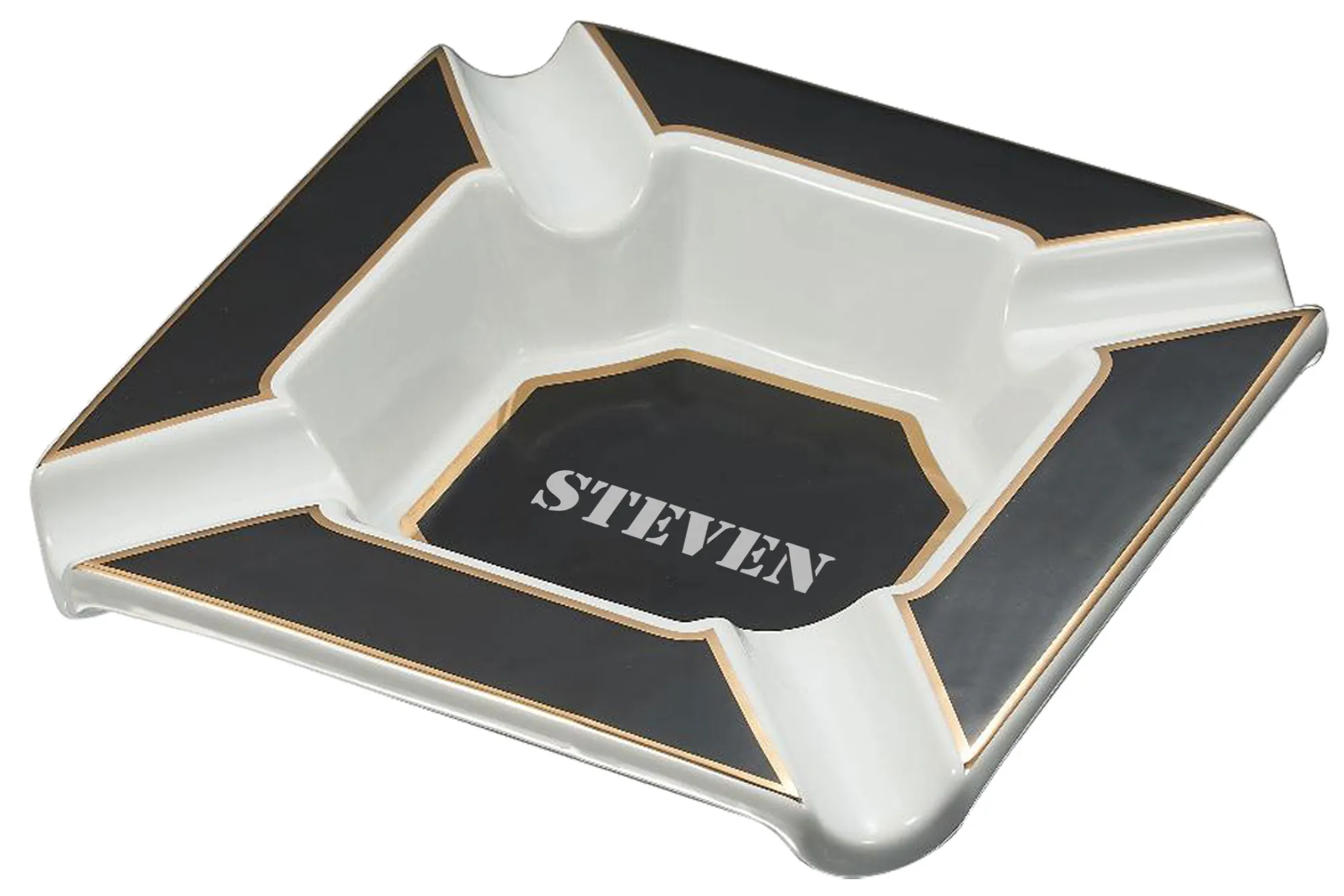 Visol Festus Large Cigar Ashtray - Matte Black & Gold
