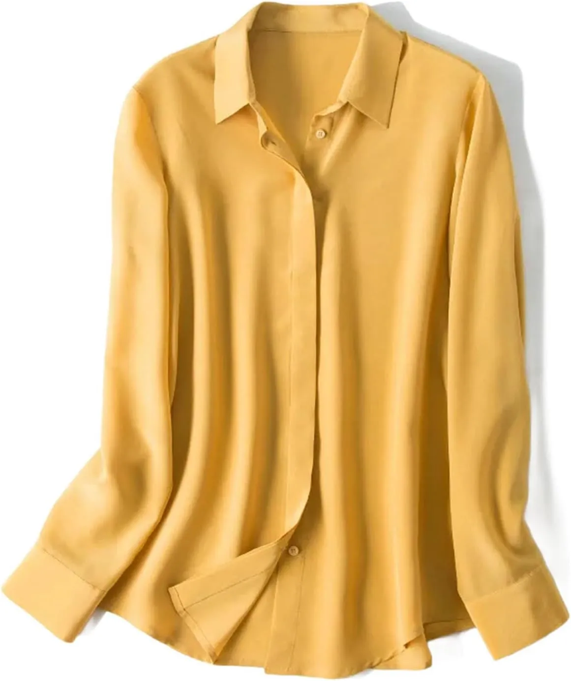 Women Silk Dress Shirts Real Silk Solid Long Sleeved Button Chic Blouses Spring Office Lady Top