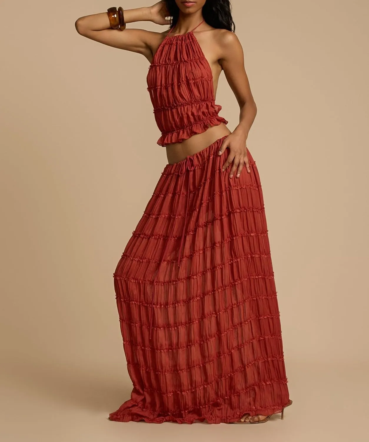 Women Y2K Skirt Set Outfits Strapless Crop Top Bodycon Midi Skirt Dress Sexy 2 Piece Knit Outfits Skirt Summer