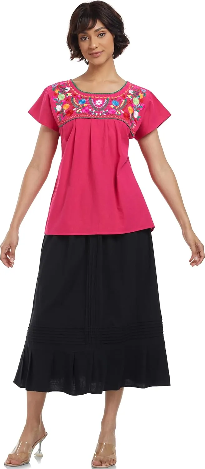 YZXDORWJ Embroidered Mexican Top for Women Peasant Blouse Mexico Summer Shirt Short Sleeve