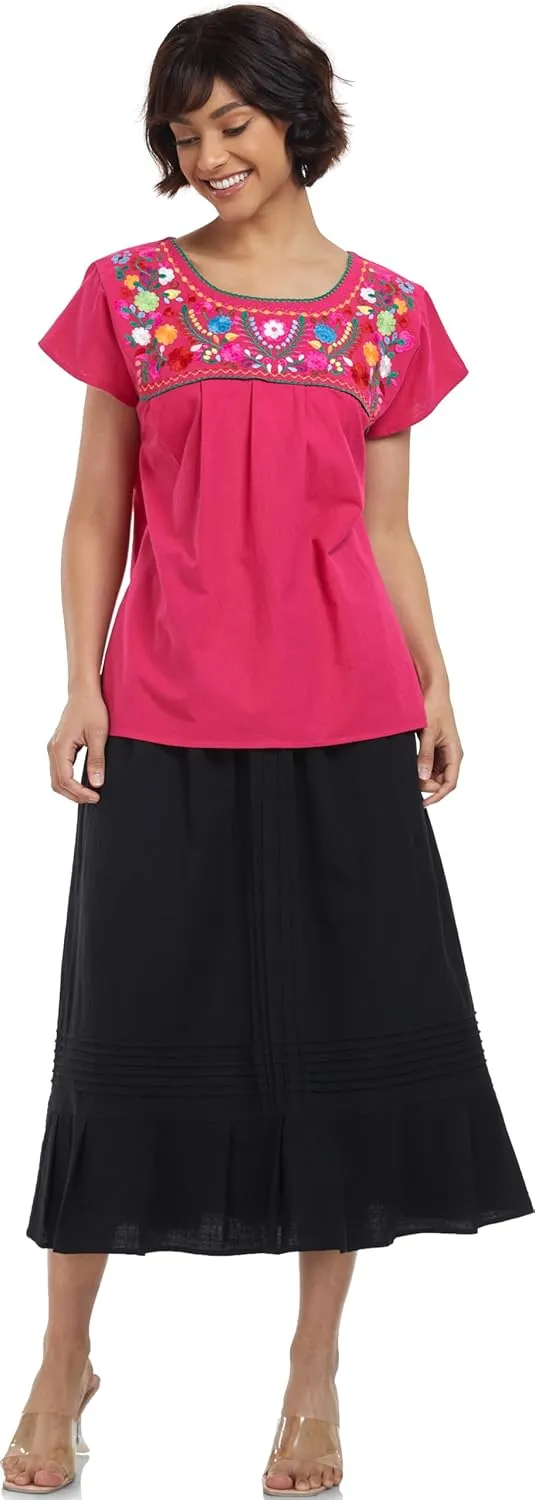 YZXDORWJ Embroidered Mexican Top for Women Peasant Blouse Mexico Summer Shirt Short Sleeve