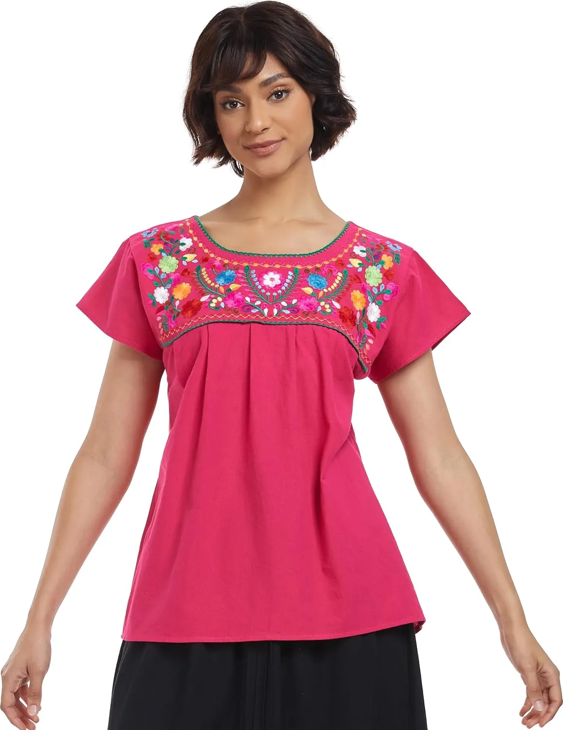 YZXDORWJ Embroidered Mexican Top for Women Peasant Blouse Mexico Summer Shirt Short Sleeve