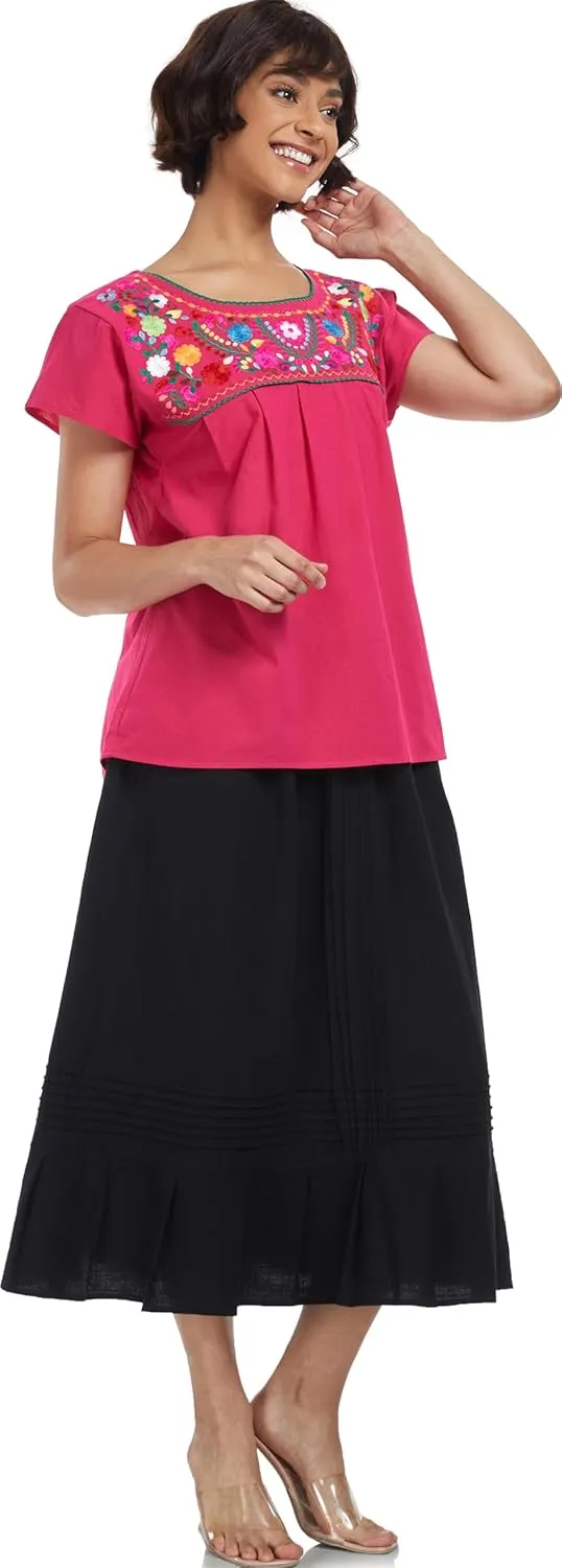 YZXDORWJ Embroidered Mexican Top for Women Peasant Blouse Mexico Summer Shirt Short Sleeve
