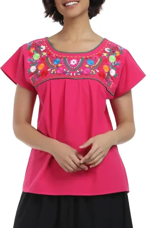 YZXDORWJ Embroidered Mexican Top for Women Peasant Blouse Mexico Summer Shirt Short Sleeve