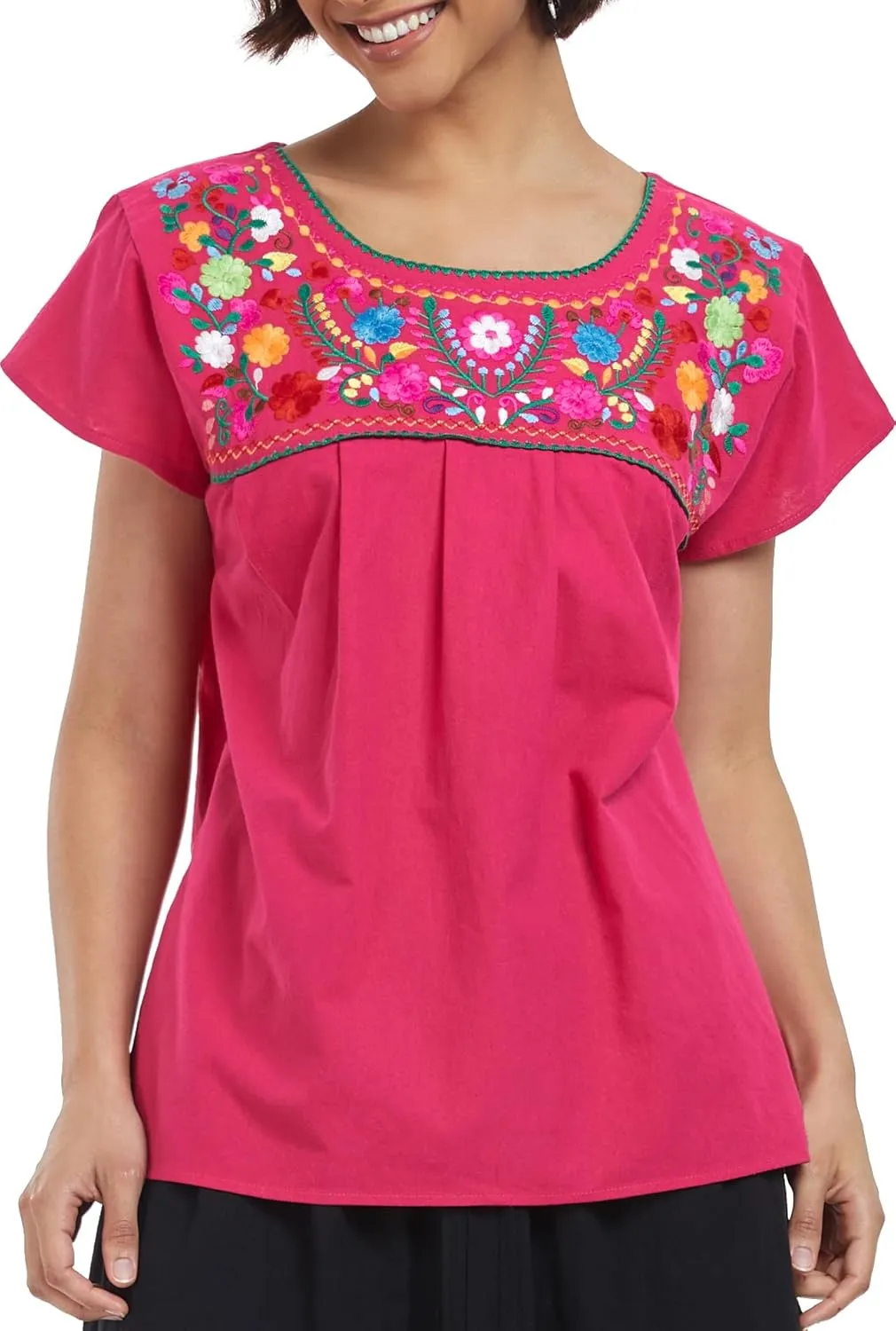 YZXDORWJ Embroidered Mexican Top for Women Peasant Blouse Mexico Summer Shirt Short Sleeve