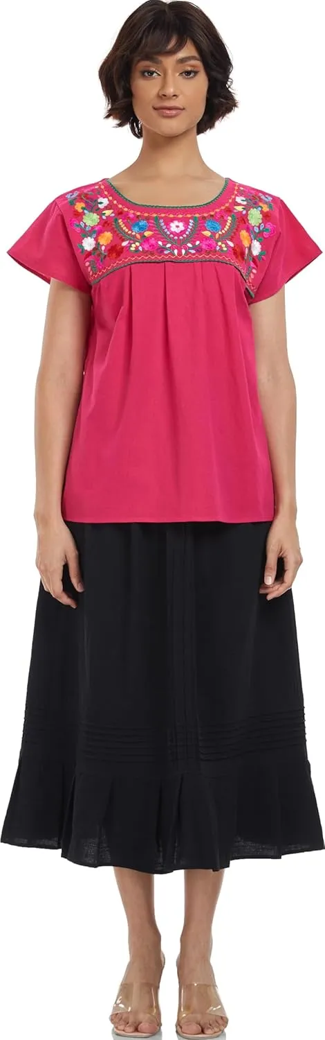 YZXDORWJ Embroidered Mexican Top for Women Peasant Blouse Mexico Summer Shirt Short Sleeve