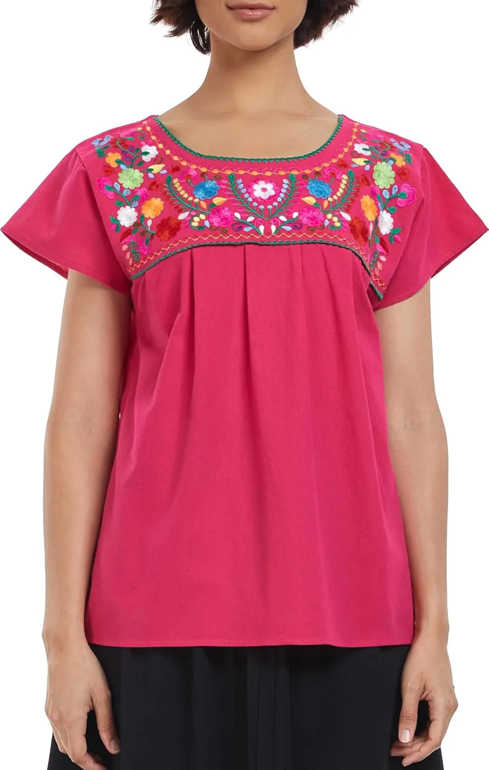 YZXDORWJ Embroidered Mexican Top for Women Peasant Blouse Mexico Summer Shirt Short Sleeve