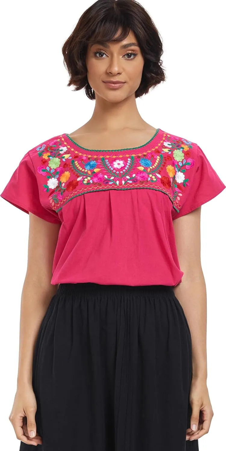 YZXDORWJ Embroidered Mexican Top for Women Peasant Blouse Mexico Summer Shirt Short Sleeve
